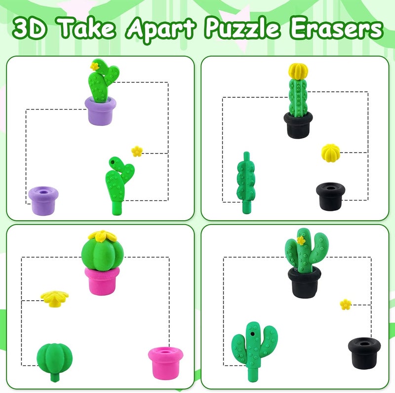 Satomoto 30 pcs Plant Erasers for Kids Classroom Prizes，Puzzle Eraser 3D Take Apart Cactus Pencil Erasers for Kids Classroom Prizes, Class Treasure Box,Game Rewards,Party Favors - Image 2
